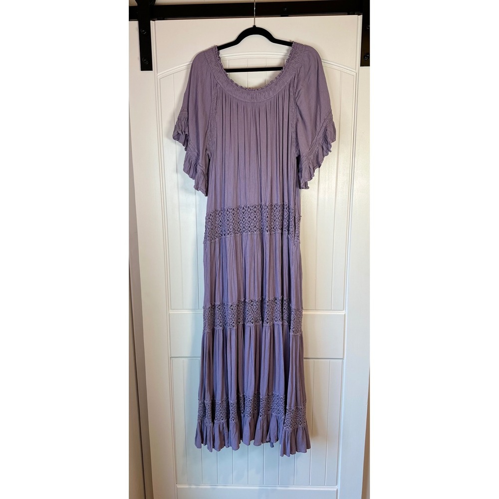 Free People Dream On Maxi Dress Dusty Lavender Purple Boho Lace Tiered Medium - Picture 8 of 9